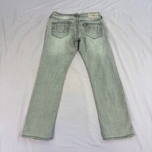 True Religion Mens Geno Jeans Grey Wash 31 Slim Straight Horseshoe Stitch Denim